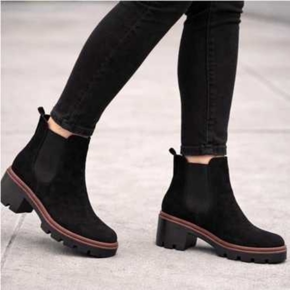 Antonio de Faria Shoes - Antonio de Faria Black Suede Leather Lugged Chunky Heel Chelsea Boots